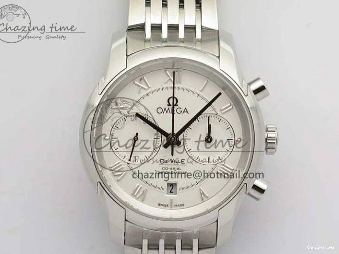 0427 HighQuality De Ville Chronograph SS OMF 1:1 Best Edition White Dial On SS Bracelet A 8151